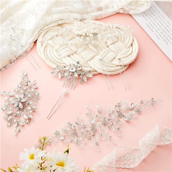 44 Pieces Wedding Hair Comb Faux Pearl Crystal Bride Hair Accessories Hair Side main image 5